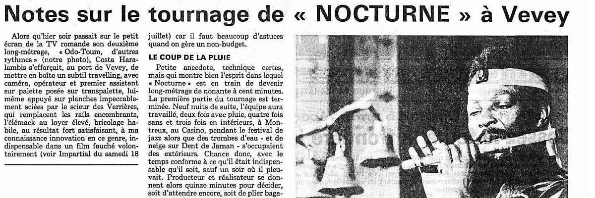Notes sur le tournage de « NOCTURNE » à Vevey